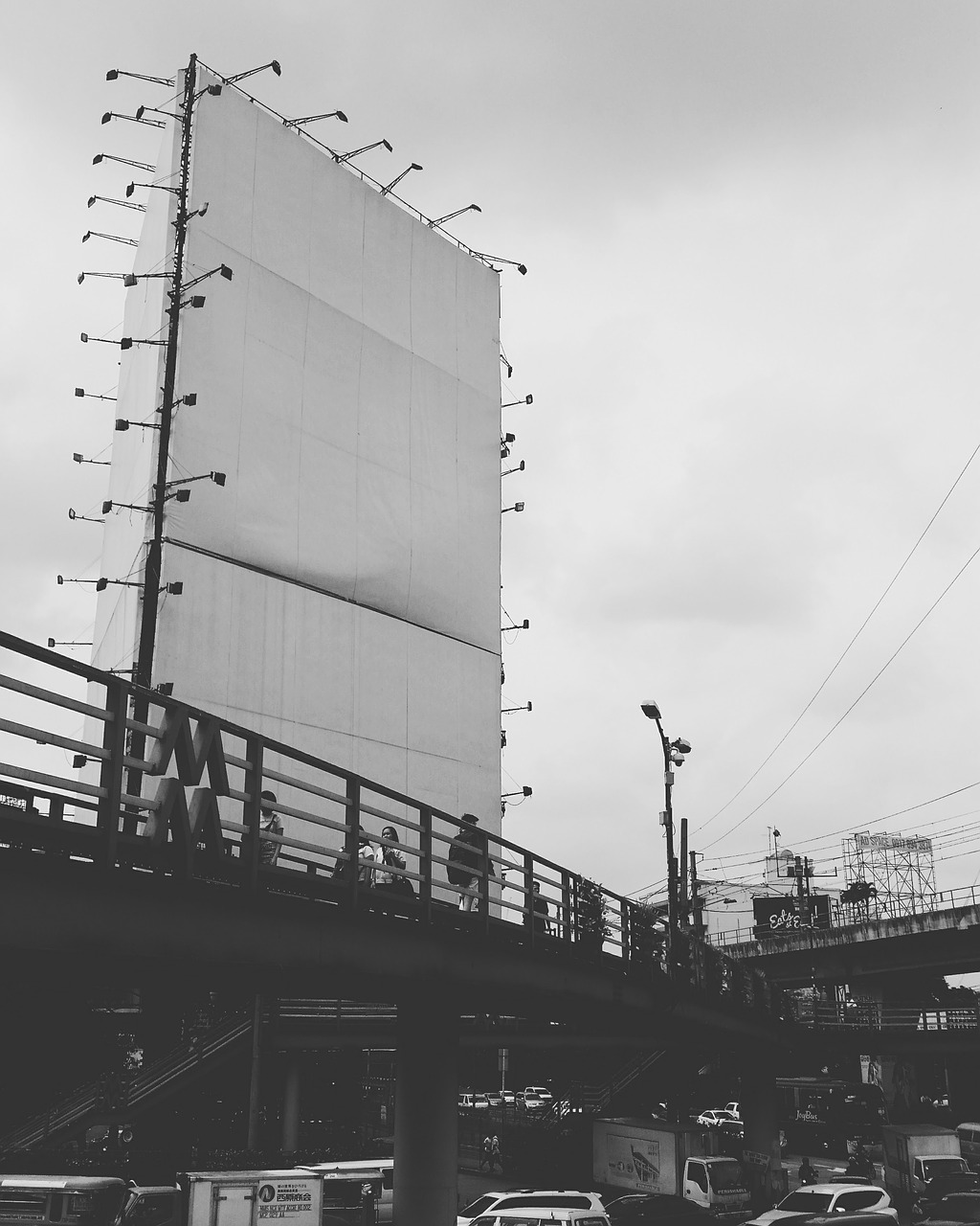 blank billboard, footbridge, black and white-2859899.jpg